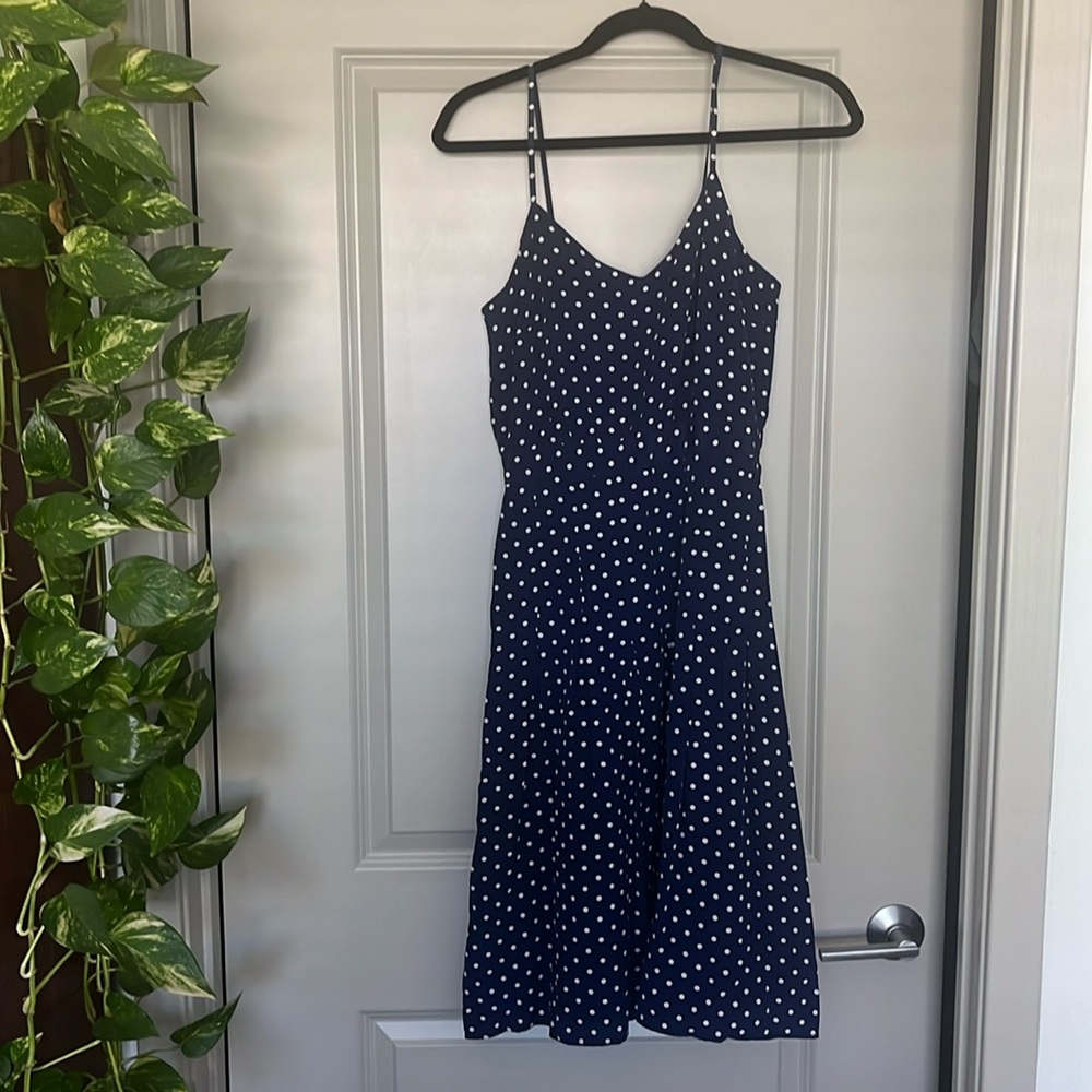 Navy Polka Dot Spaghetti Strap Dress
